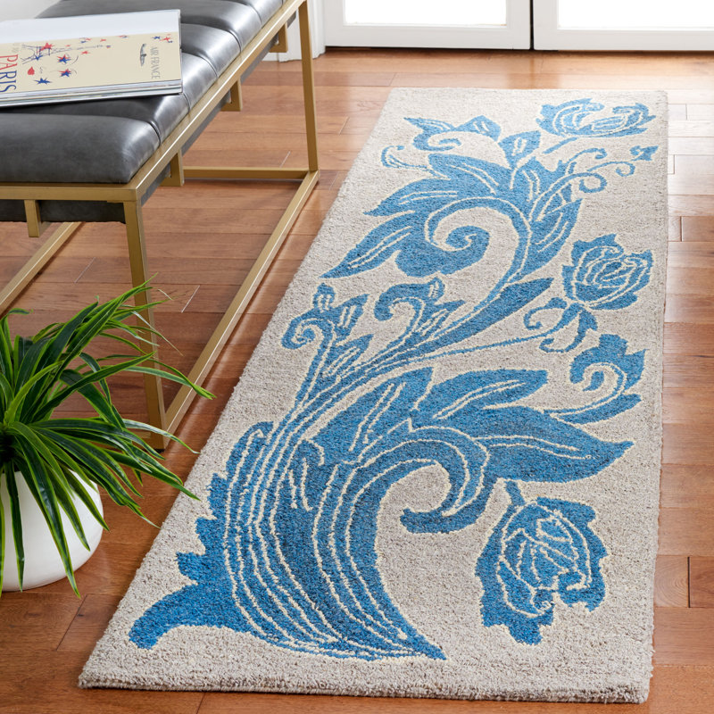 Tapis à motif floral touffeté à la main Brytnee, Tapis de couloir 2 pi 3 po x 8 pi