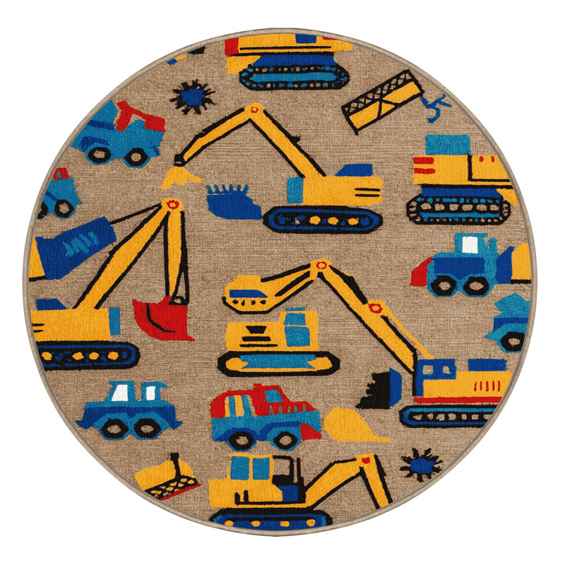 Machine Washable Transportation Beige Area Rug, Round 3'