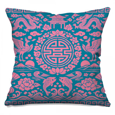 Pink Chinese Motifs Double Sided Throw Pillows