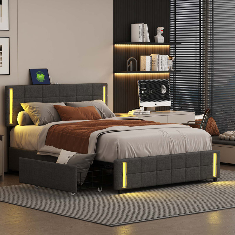 Kleomenis Upholstered Platform Storage Bed, Gray II, Lit