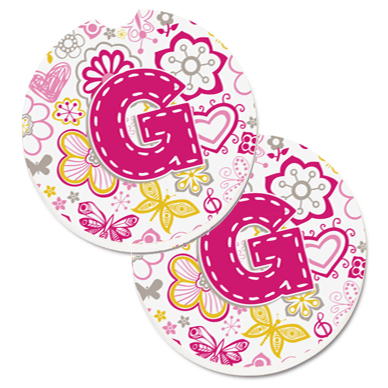 Sous-verre à fleurs et voitures papillons, G, Rose