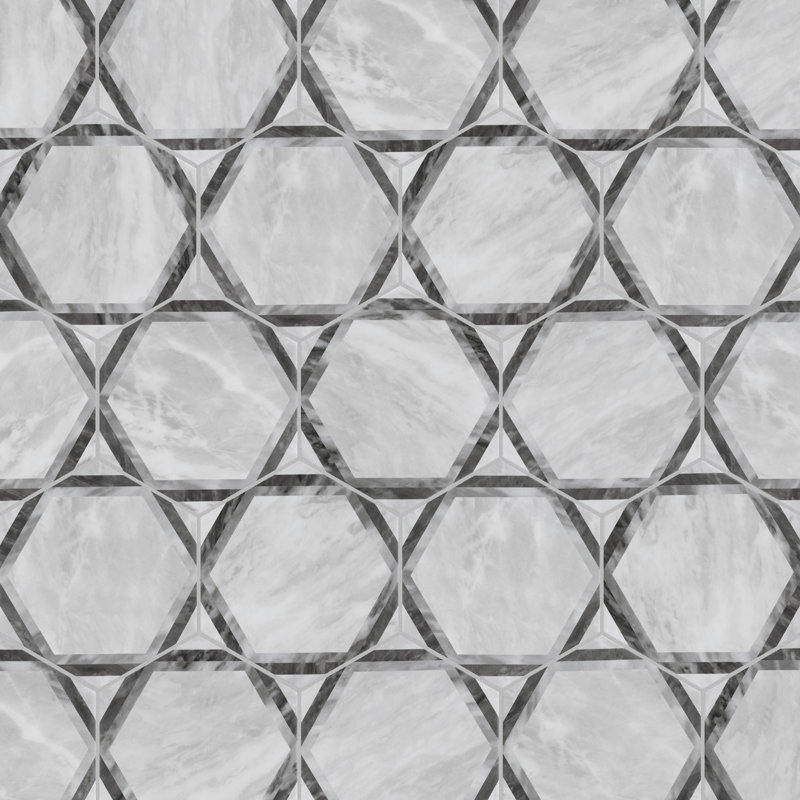 Classico Bardiglio Hex Dimension 7" x 8" Porcelain Patterned Wall & Floor Tile, Light