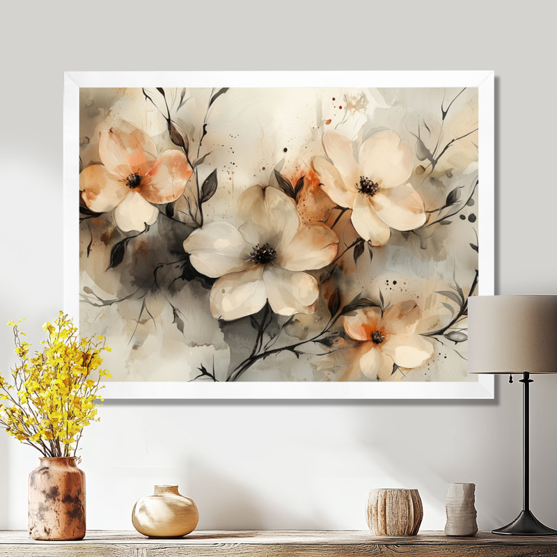 Jabir - Floral Wall Art, H 34 po x l 44 po, Picture Framed, Blanc