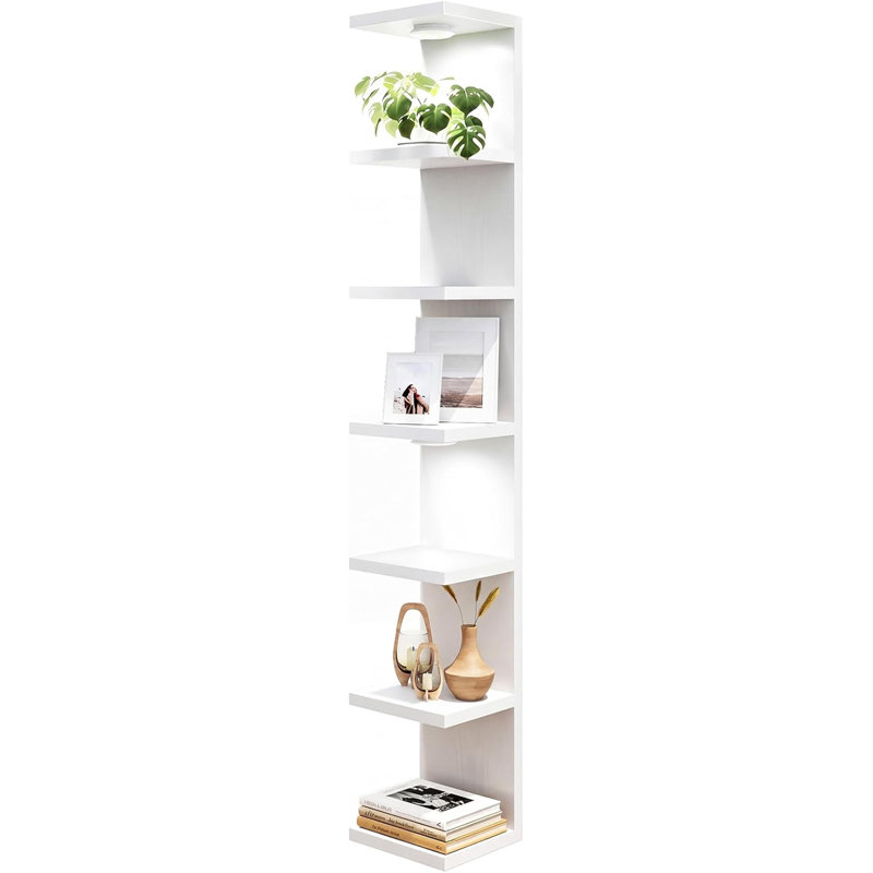 Étagère murale à 7 niveaux avec éclairage DEL, blanche, idéale pour la décoration de chambre.