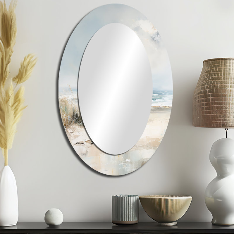Coastal Ocean Charm In Winter II - Grand miroir mural ovale sur métal, 36 po x 24 po