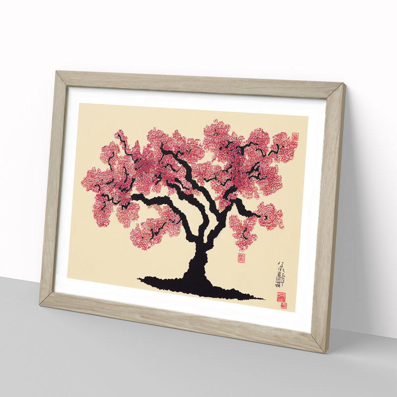 Cherry Blossom Tree Japanese - Single Picture Frame Painting, 46cm H x 64cm W x 2cm D, Oak