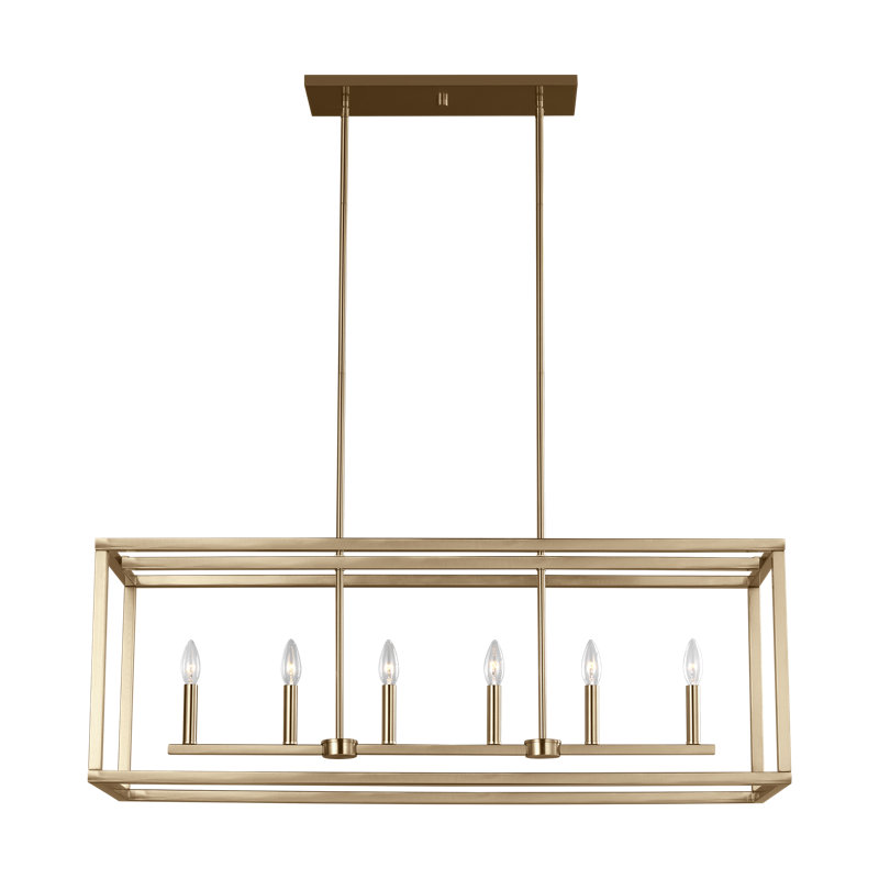 Agawam 6-Light Dimmable Steel Linear Pendant, Satin Brass, No