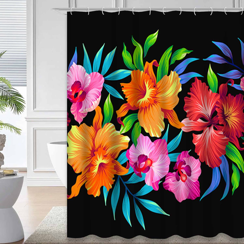 Rideau de douche imperméable à motif floral orchidée tropicale avec 12 crochets, L 72 po x l 78 po