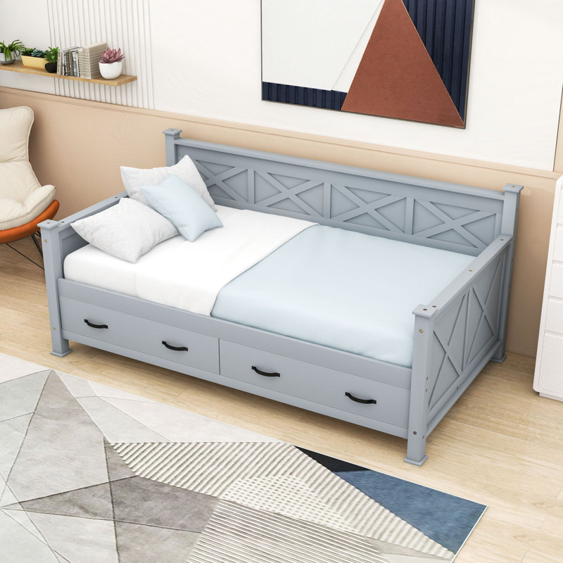 Shirl Twin Size Two Drawers Wooden Daybed, Gray
