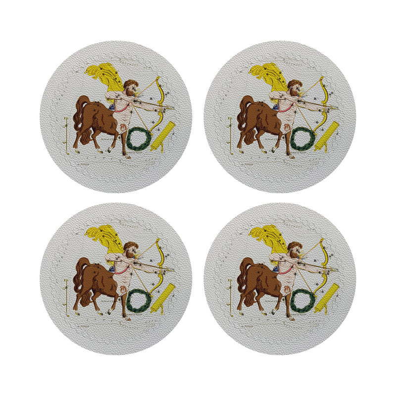 Zodiac Sagitarius Vegan Leather Round Pebble Placemat, White