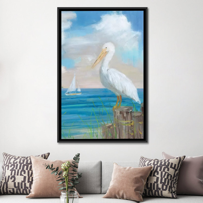 «Pelican View II» par Sally Swatland - reproduction d'art, H 60 po x l 40po x P 1,5 po, Toile avec cadre noir, Pas de tapis
