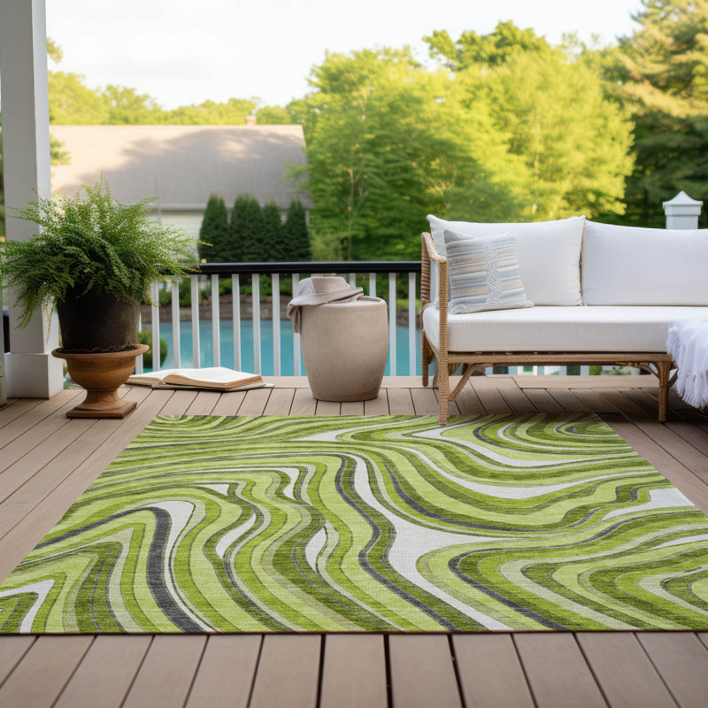 Tapis intérieur / extérieur en polyester tissé à la machine Lamanna, Rectangle 9 pi x 12 pi