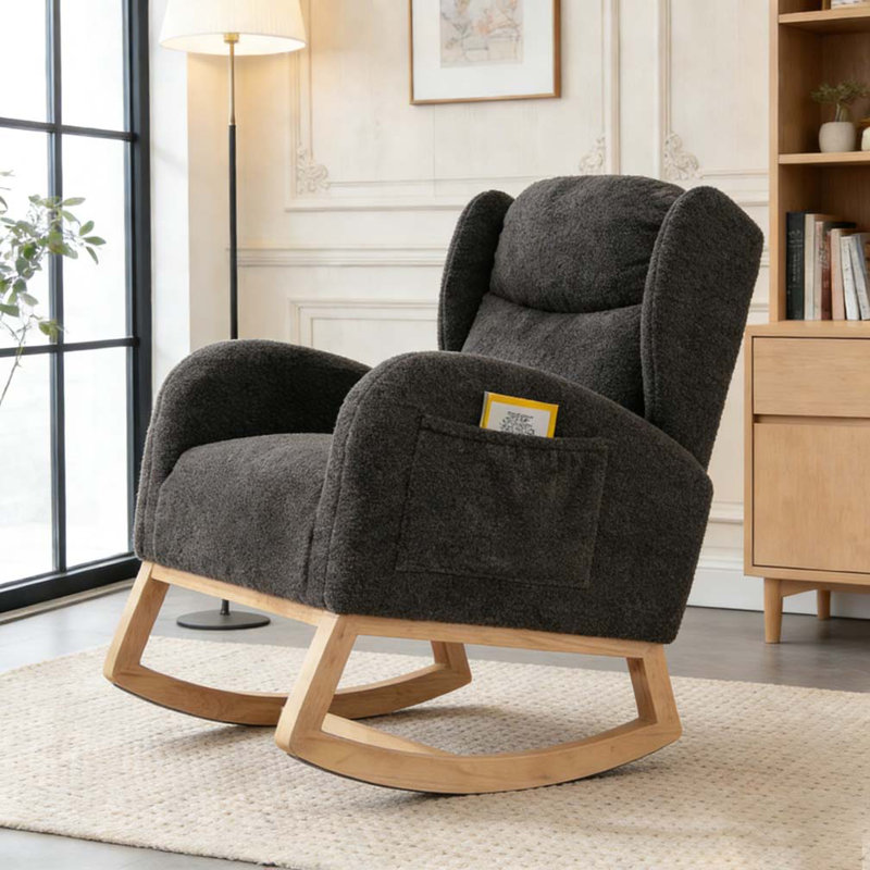 Chaise berçante en tissu Teddy, Gris foncé
