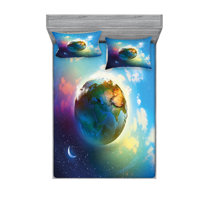Full Size Earth Print Microfiber Sheet Set with Pillowcases