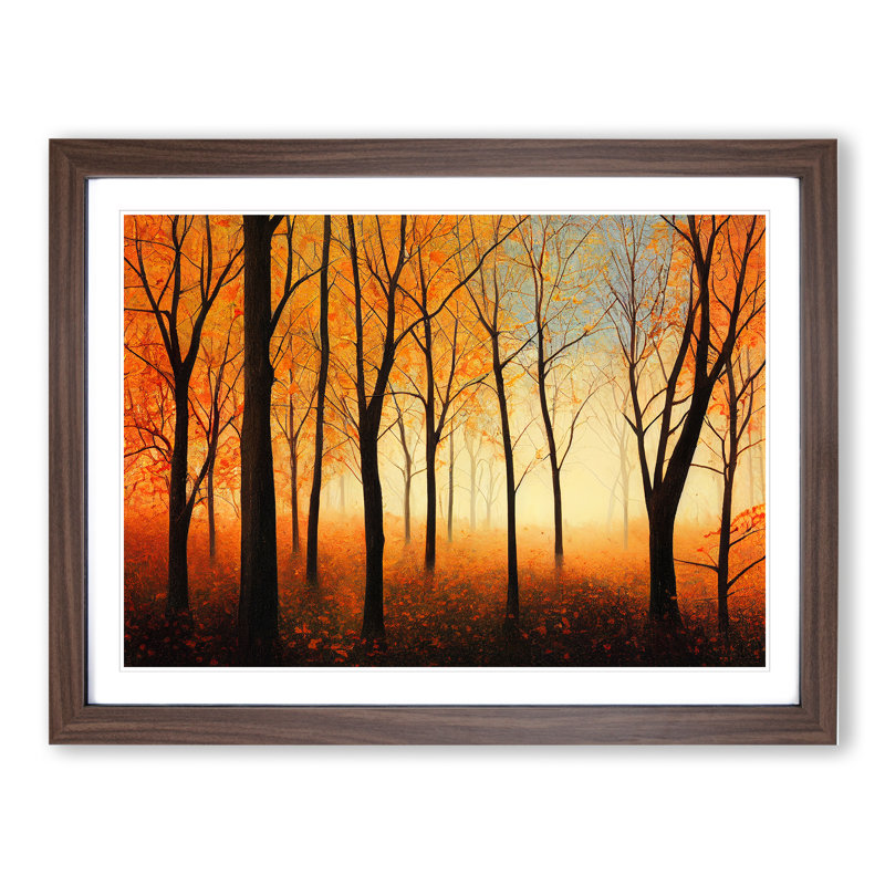 Exhilarating Autumn Forest - Single Picture Frame Painting, 25cm H x 34cm W x 2cm D, Walnut