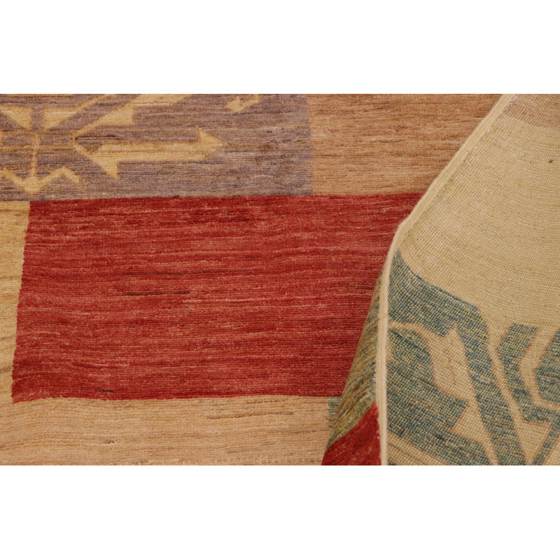 Tapis brun clair / rouge en laine noué à la main à motif géométrique 8 pi 8 po x 11 pi 5 po Paralee