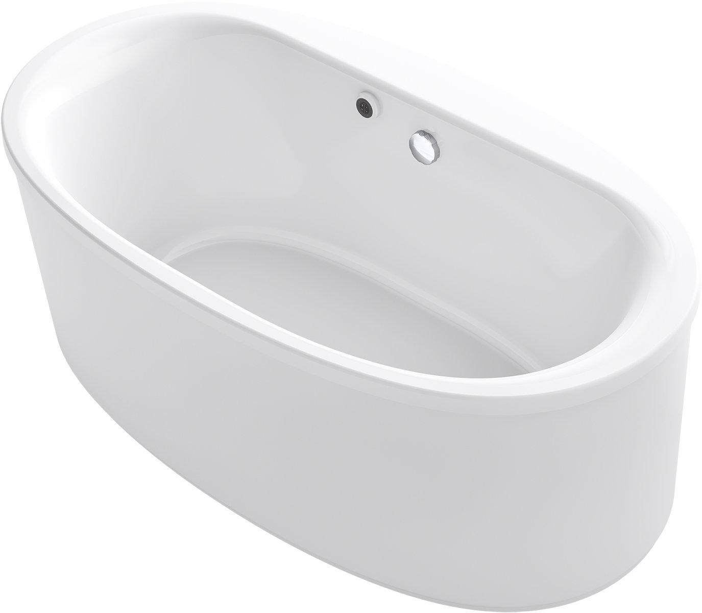 KOHLER 60 in. x 34 in. Acrylic Flatbottom Oval Freestanding Bathtub with Bask Heated Surface and Straight Shroud in White
