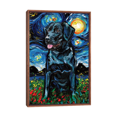 " Black Labrador Night IV " by Aja Trier Painting Print