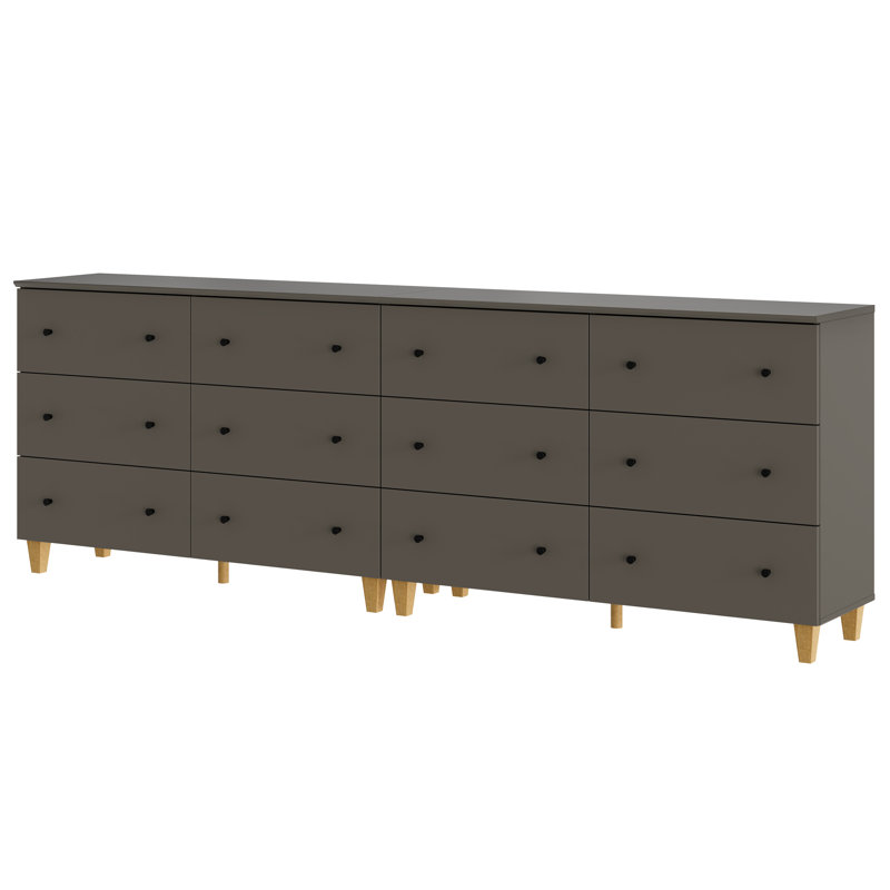 Lysiane Bedroom Dresser With 12 Drawers, Wood Wide Dresser Chests, Gray