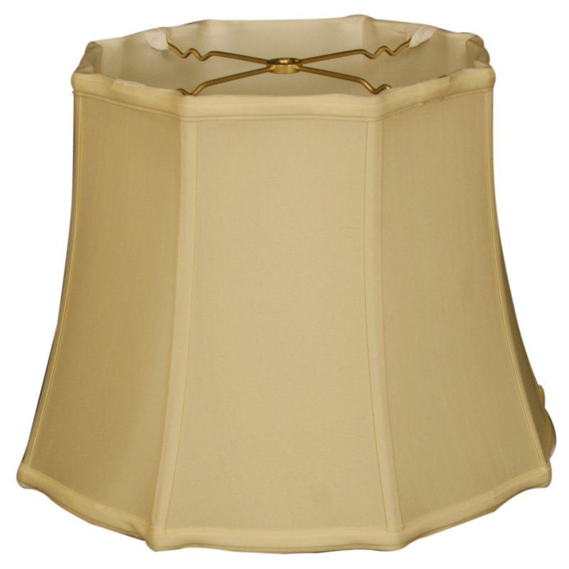Abat-jour cloche en soie/chantoung (araignée), Or antique / Blanc cassé, H 11,5 po x l 16 po x P 16 po