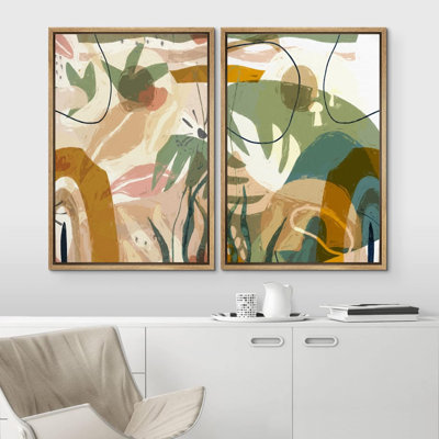 Illustration rétro de feuilles de la jungle des années 1960, formes abstraites, œuvres d'art moderne, chambre bohème