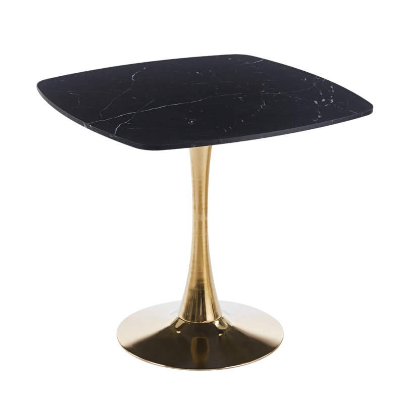 Square Dining Table with Metal Pedestal, Black