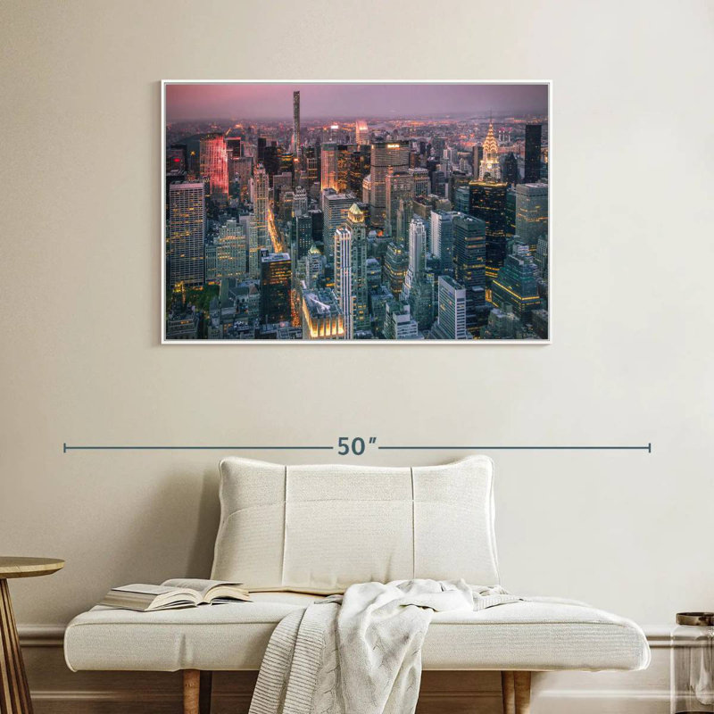 Lumières du paysage urbain de New York, 40 po x 27 po, Cadre flottant blanc
