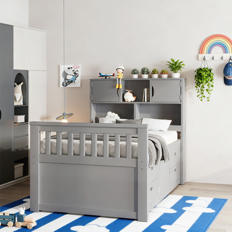 Base de lit plateforme simple avec rangement, gris