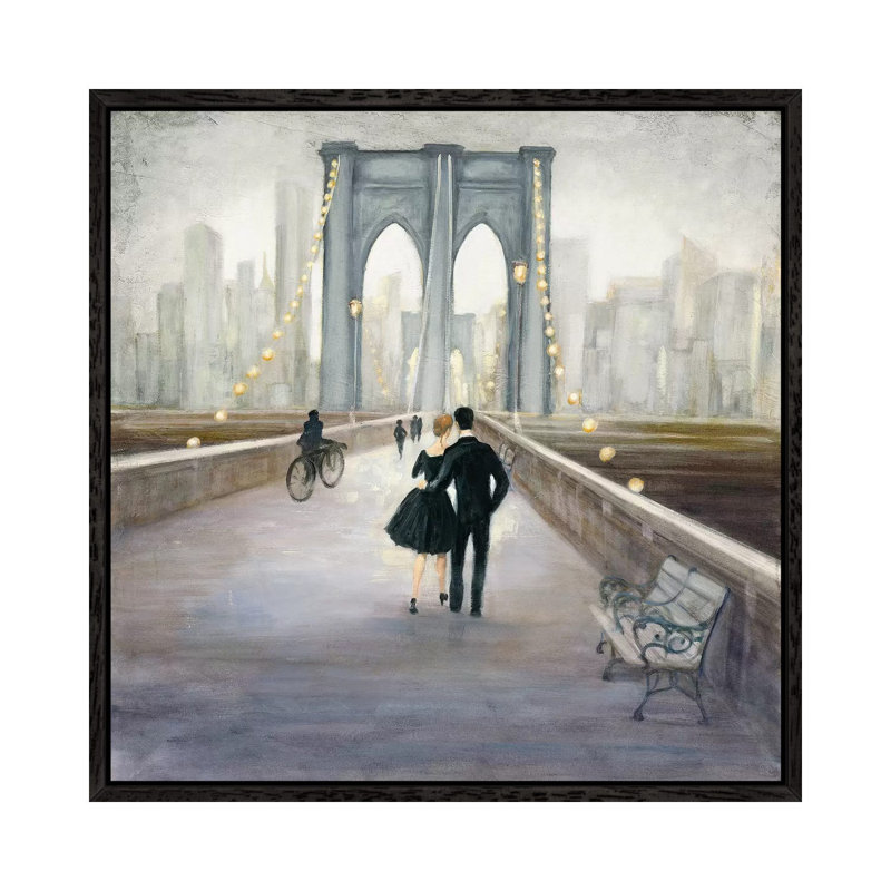 Bridge To New York by Julia Purinton - Wrapped Canvas Painting, Black Floater Framed, 45.72 cm H x 45.72 cm W