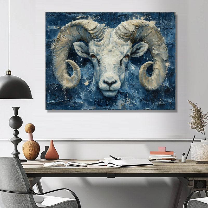 Blanc bleu astrologie cosmique courage bélier I - décoration murale astronomie bélier, Sans cadre, métal, H 24 po x l 32 po
