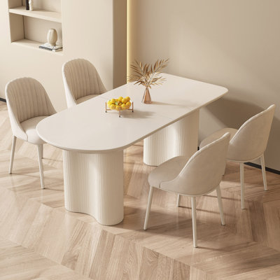 Pearlena 70.87" Modern Rectangle Cream White Dining Table Set with 4 Chairs for Kitchen, Bar, Living Room