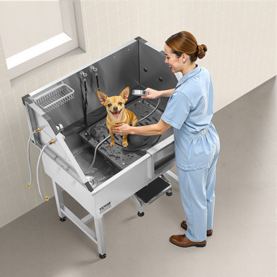 38 po Baignoire de toilettage pour chien en acier inoxydable avec pomme de douche