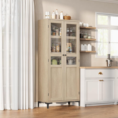 63 Inch Tall 5-Tier Storage Cabinet with 2 Doors, Adjustable Shelves - Pear Wood Finish MDF Multipurpose Organizer