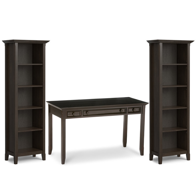 Carlane Solid Wood Transitional 54 Inch Wide Desk With Two 24 Inch Wide Bookcases In Hickory Brown (set Of 3)