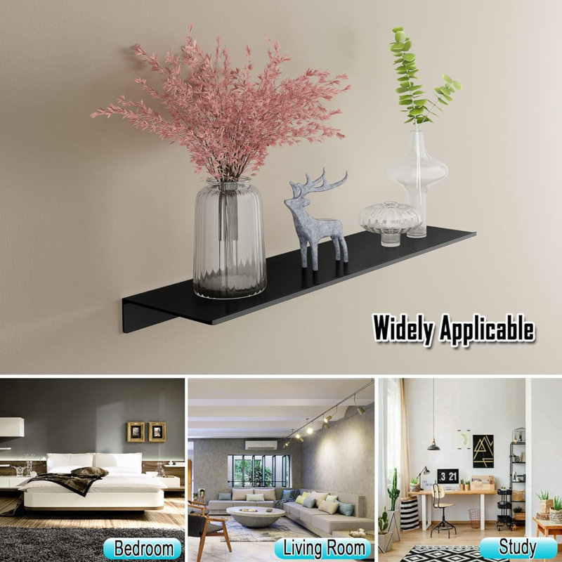 Primetto 2 Piece Floating Shelf, Black, 12.5cm H x 40cm W x 2cm D