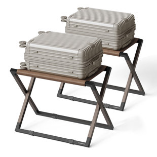 Porte-bagages, ensemble de 2 porte-valises pliables, porte-bagages, cuir synthétique, facile à assembler, pour chambre d'amis, hôtel, chambre à coucher (Ensemble de 2)