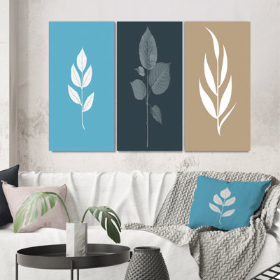 «Minimal Botanicals Single Leaf On Beige», 3 pièces