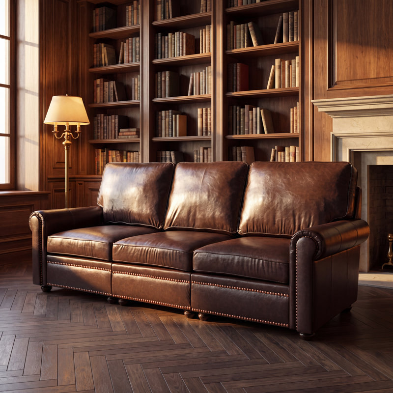 Canapé 3 places de style Chesterfield classique en similicuir PVC, canapé vintage à accoudoirs arrondis avec garniture cloutée et pieds en bois, canapé d'appoint classique pour salon (brun)