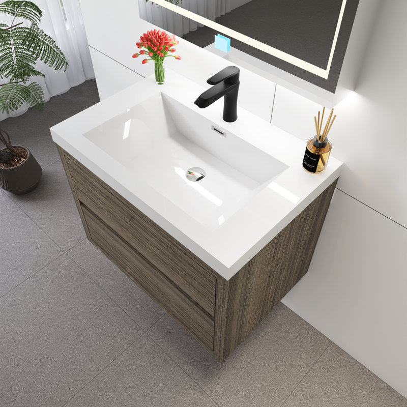 Meuble-lavabo mural 30 po avec lavabo, Gris cendré