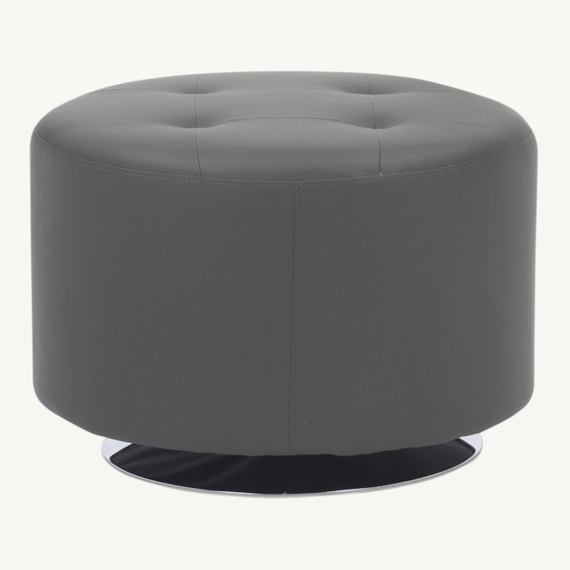 Repose-pieds rond pivotant contemporain en métal chromé et similicuir gris de 26 po By Lumisource