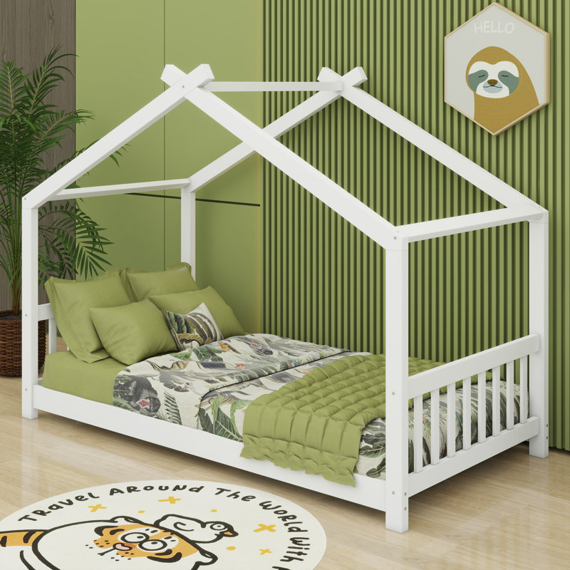 Nguyet House Platform Bed with Headboard, White, Twin