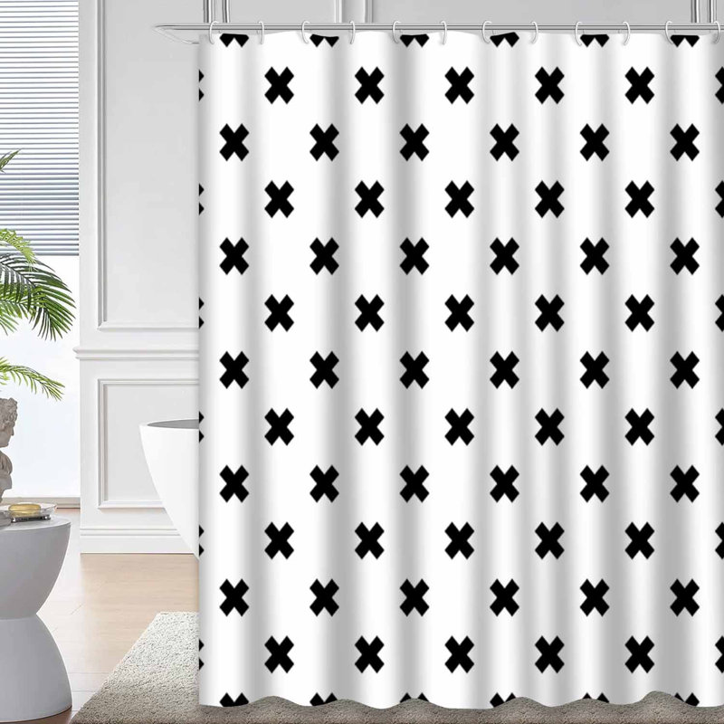 Rideau de douche noir à motif de croix noir avec 12 crochets, L 72 po x l 72 po