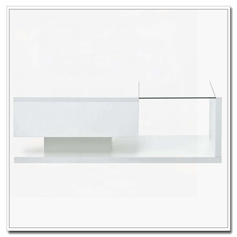 Table basse en verre trempé, table basse en bois avec surface UV ultrabrillante, Blanc