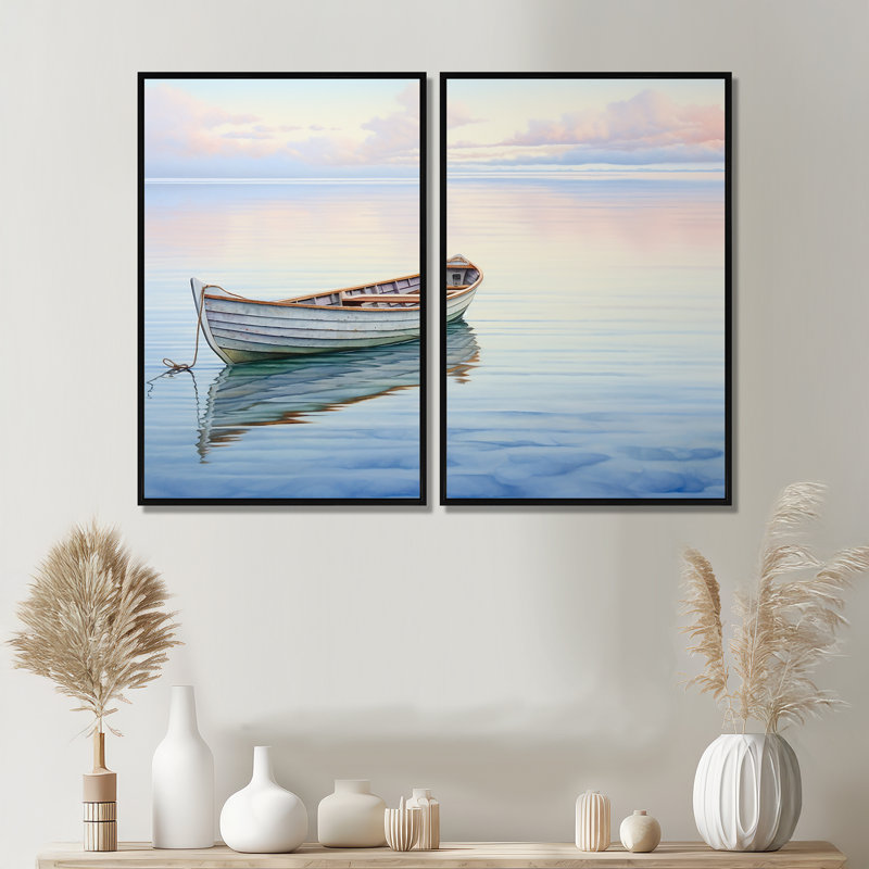 Bateau harmonieux Horizon II - art mural moderne, 36" H x 48" W, Impression encadrée flottante, Black