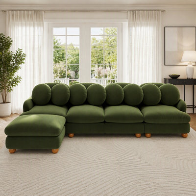 Grand canapé modulaire modulaire en chenille, canapé 5 places avec 8 coussins décoratifs, repose-pieds mobile, structure en bois massif pour le salon, la chambre à coucher et un appartement, vert