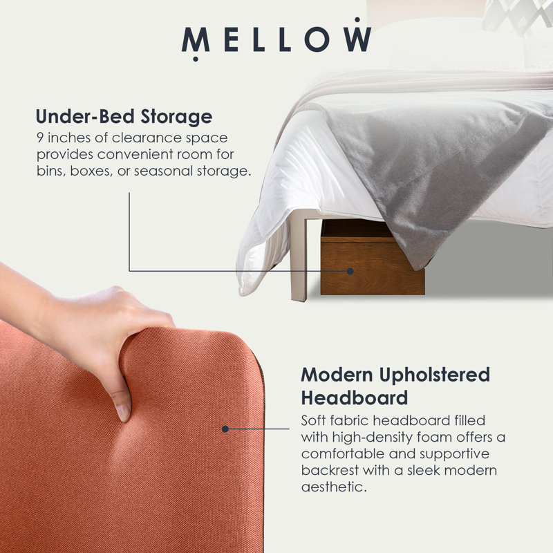 Mellow KERT Metal and Wood Platform Bed Frame with Upholstered Headboard,, King, Red+White