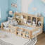 Structure de lit plateforme en bois pour enfants avec garde-corps, tablettes de rangement latérales et bibliothèque pour économiser de l'espace et de la sécurité (sans matelas)-132915890-132915888