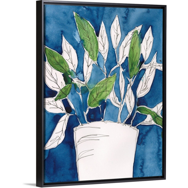 «Green Leaves In Pots I», art mural sur toile, H 34 po x l 26 po, Toile avec cadre noir