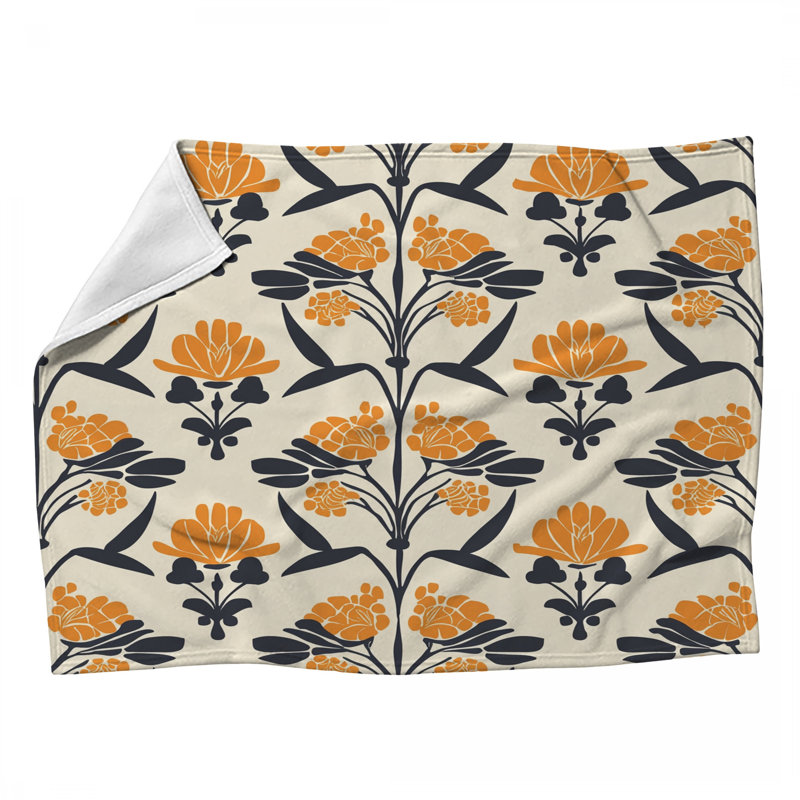 Jeté en molleton - Jetés pour canapés ou lits, Motif floral noir, L 60 po x l 50 po