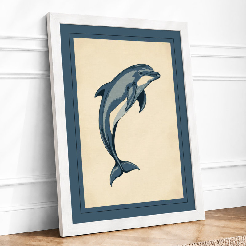 Leaping Dolphin Coastal - Framed Print, A3 - 42.0 x 29.7 cm, White